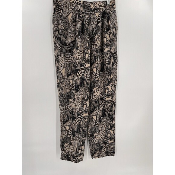 VINTAGE Ann MayPure Silk Pants Size 8 Regular Straight Jungle Animals Pleated - Picture 1 of 11